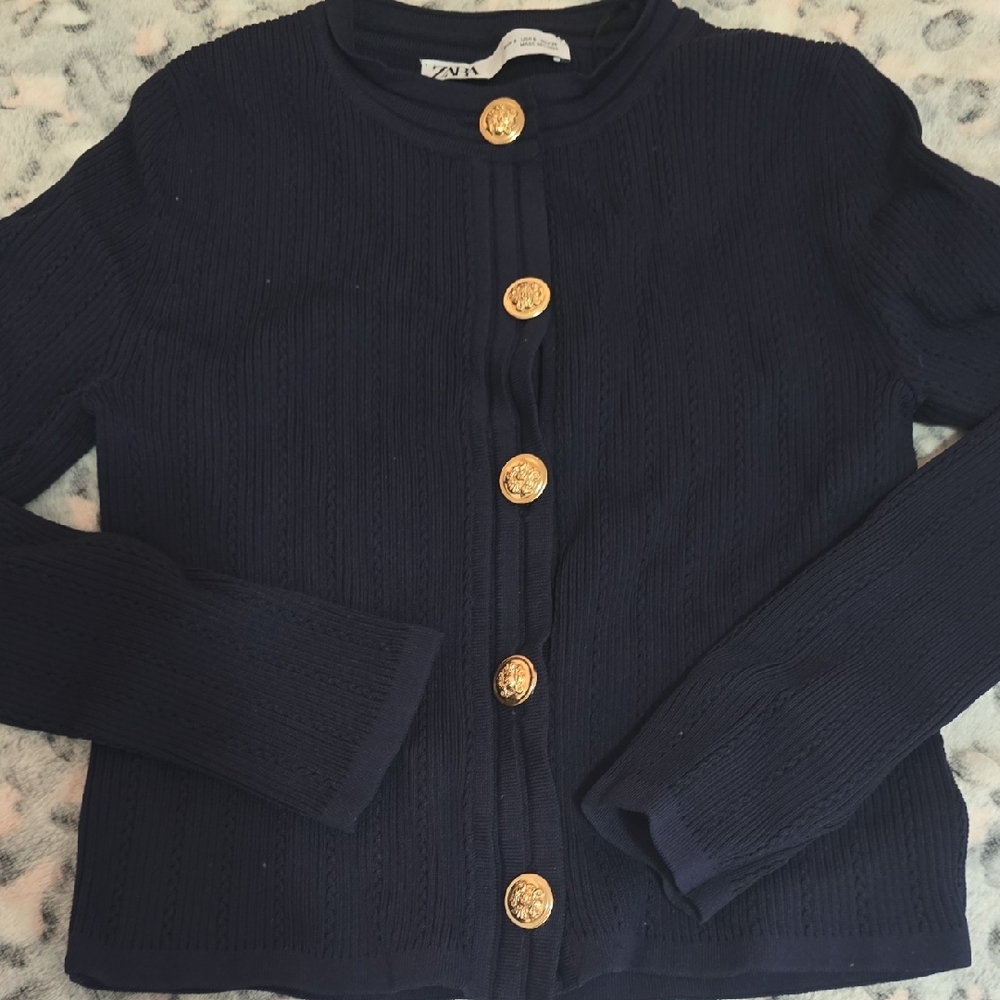 Zara Navy Cardigan with Gold Buttons